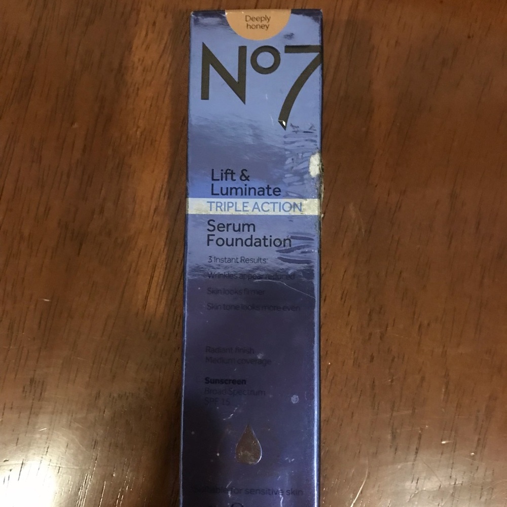 No 7 Lift & Luminate Triple Action Serum Foundation in Deeply Honey Color